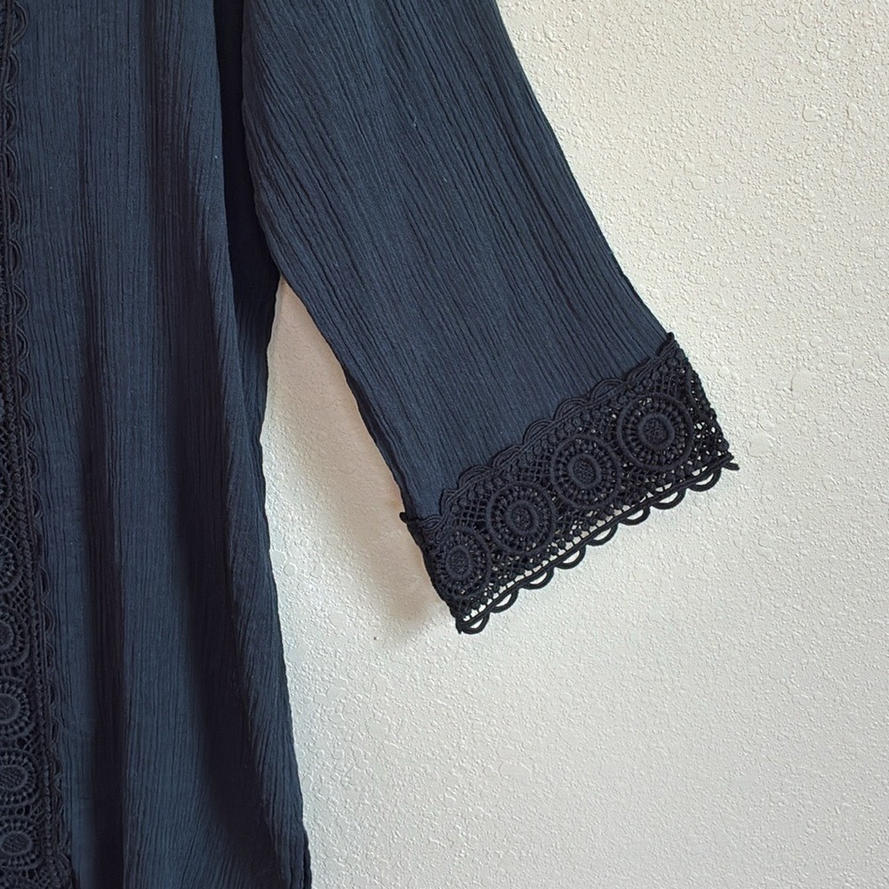 LA BLANCA XL Black Cotton Lace Trim Longline Swim Cover Beach Resort Summer - Picture 4 of 14